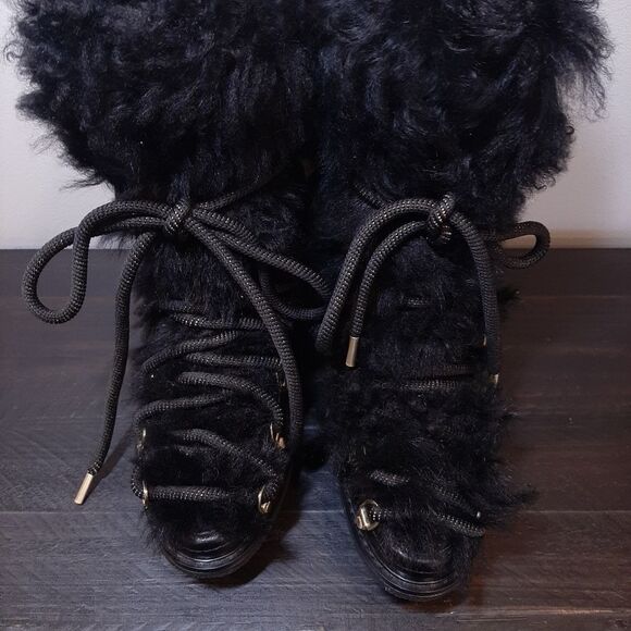 🩵3.1 PHILLIP LIM Mallory Shearling Leather Boots Heeled Platform Winter Lace Up - Picture 6 of 15